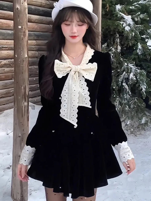レースリボンブラックワンピ
