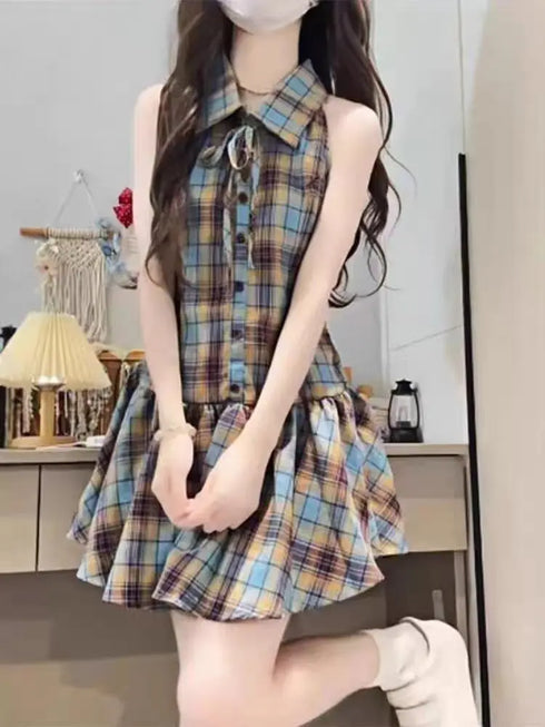 チェックミニ丈ワンピセット