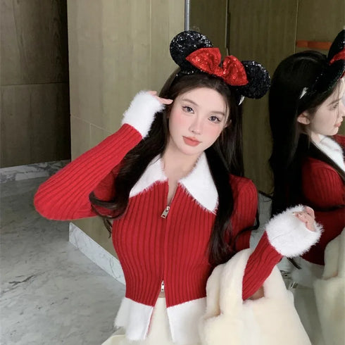 ジッパーバイカラーニット