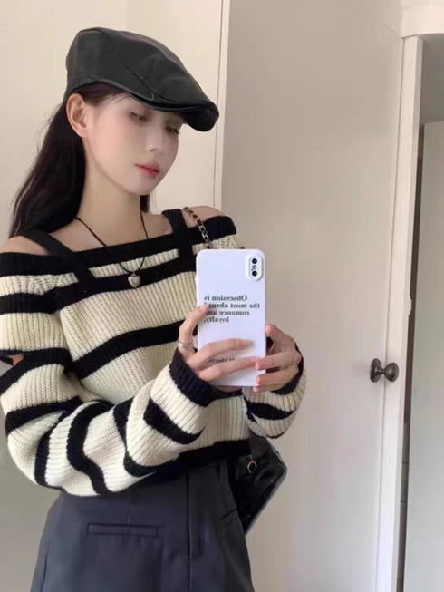 オフショルボーダーニット