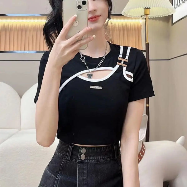 ドッキングデザインバイカラートップス