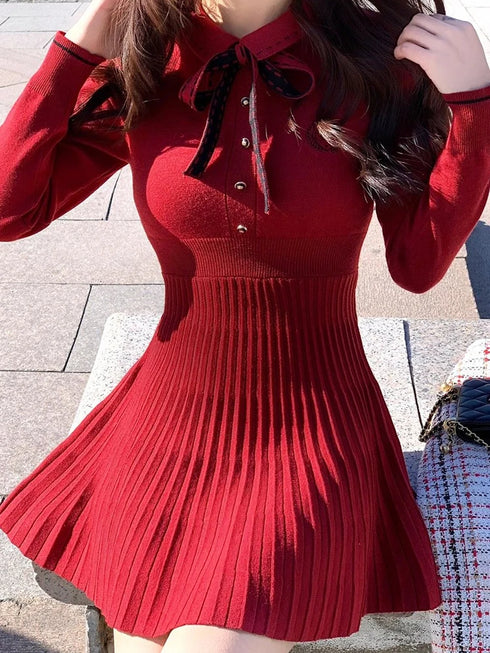 ステッチデザインニットワンピ