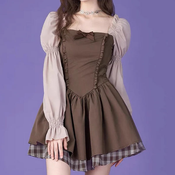 ポイントチェックブラウンワンピ