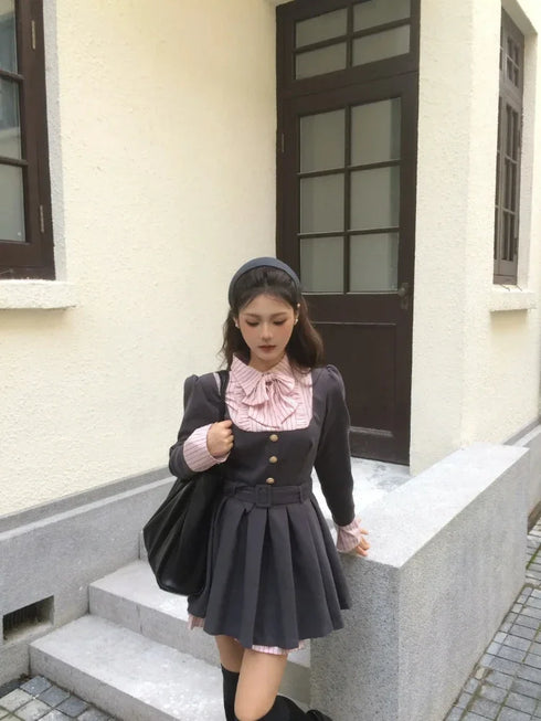 ストライプシャツ制服風ワンピ