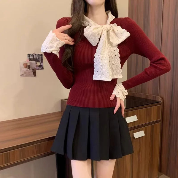 レースリボンバイカラーニット