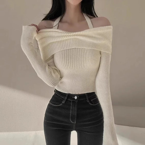 デザインオフショルシンプルニット