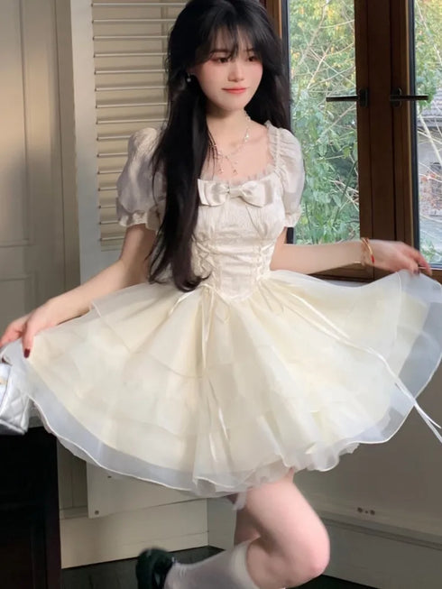 ダブル編み上げふわっとワンピ