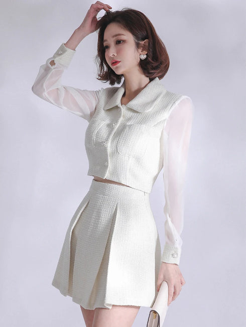 シアースリーブホワイトセットアップ