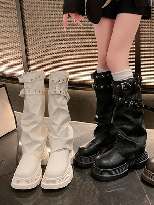 ダブルベルトルーズロングブーツ