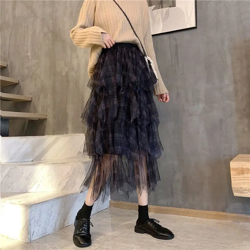 シアーチェックチュールスカート