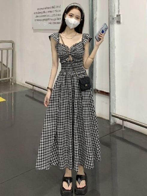 チェックサマーロングワンピース