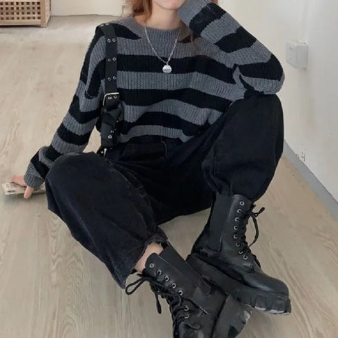 オーバーデザインボーダーニット