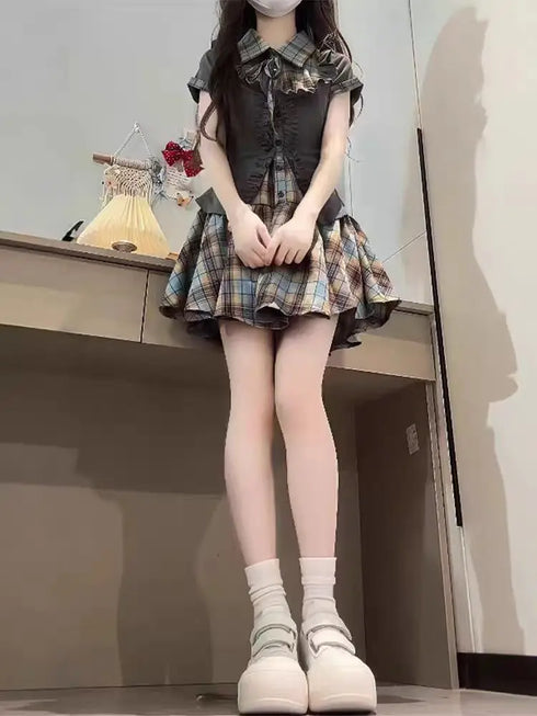 チェックミニ丈ワンピセット