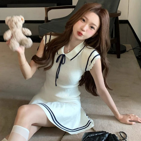 ラインデザインサマーニットワンピ