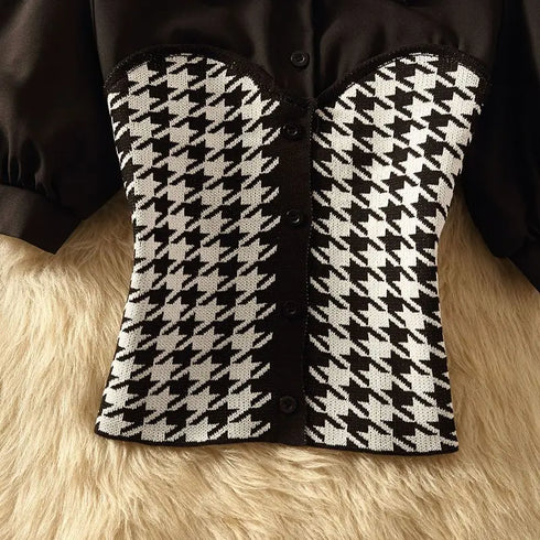 千鳥柄ドッキングトップス