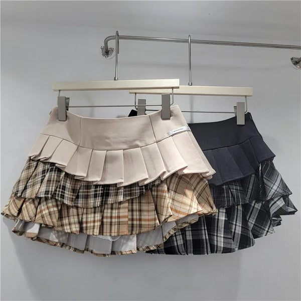 レイヤードチェックスカート