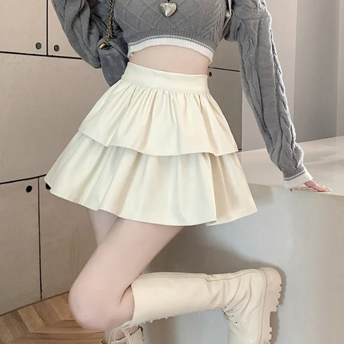 フェイクレザーダブルフリルスカート