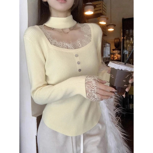 チョーカーデザインスクエアネックニット