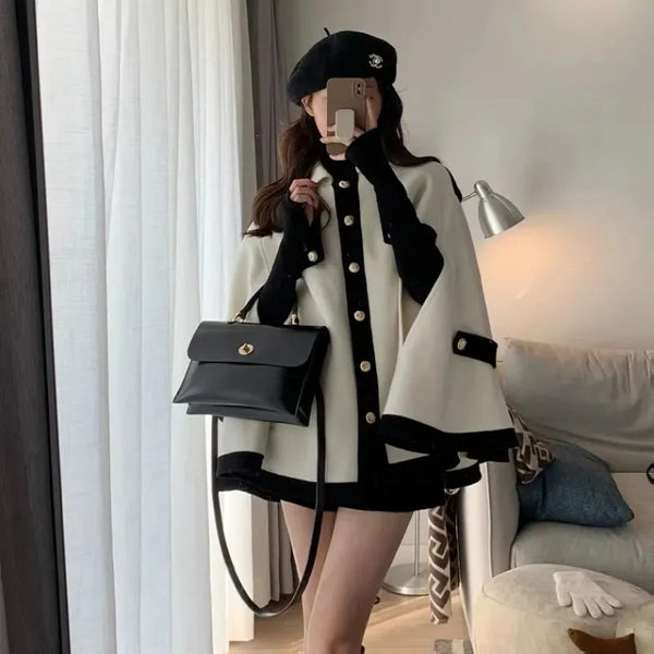 バイカラーケープコート