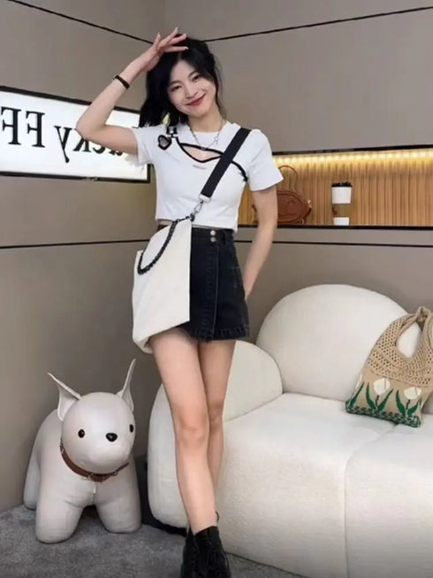 ドッキングデザインバイカラートップス