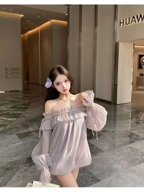 シフォンオフショルトップス