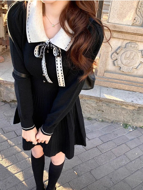 ステッチデザインニットワンピ