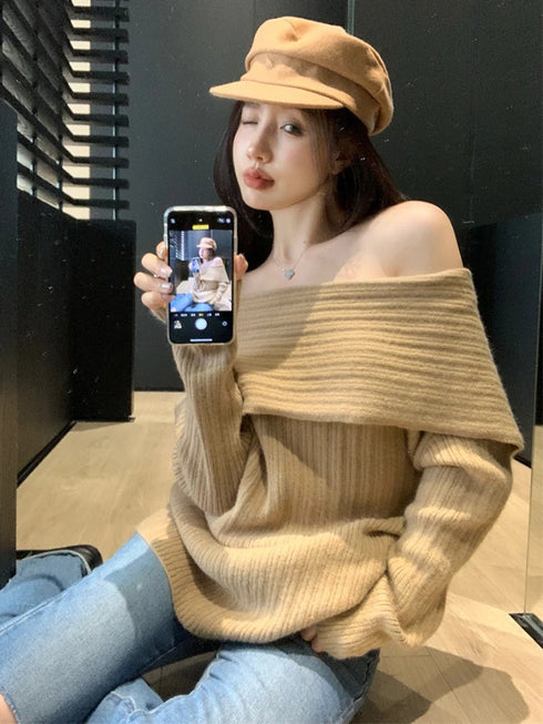 ダボっとオフショルニット