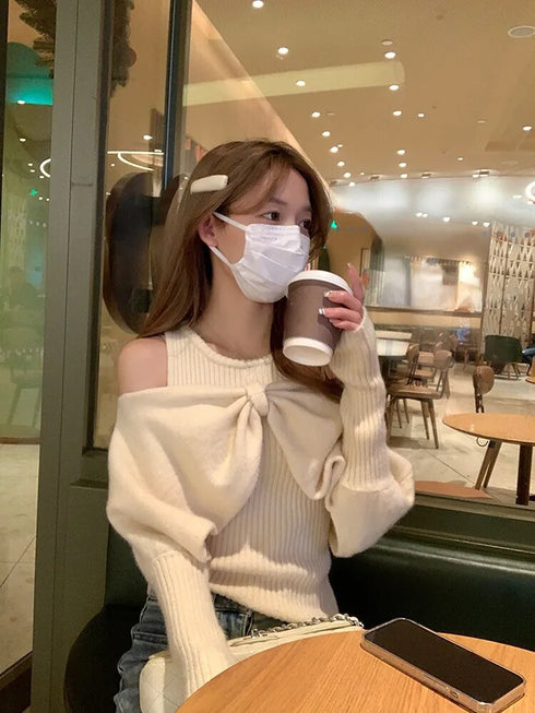 デザインリボンオフショルニット