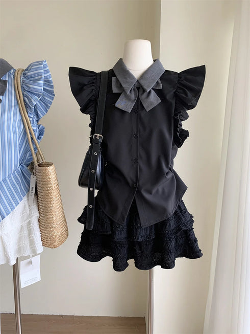 フリルスリーブリボンシャツ