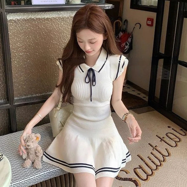 ラインデザインサマーニットワンピ