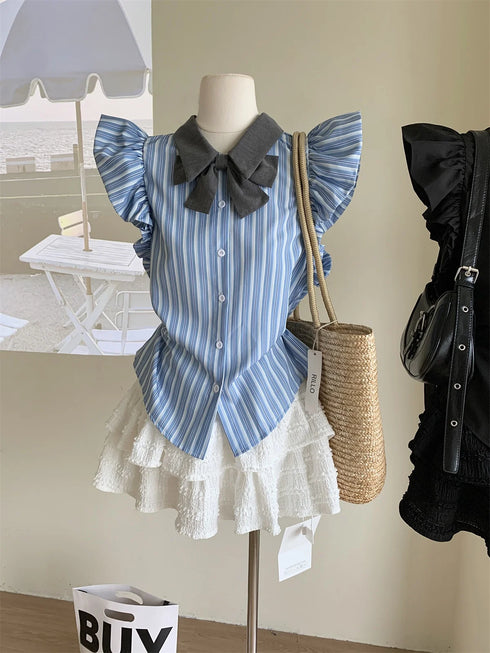 フリルスリーブリボンシャツ