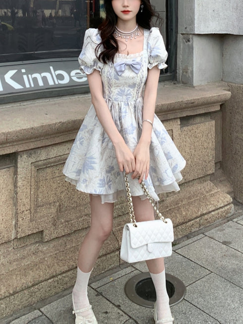 くすみブルーガールミニワンピ