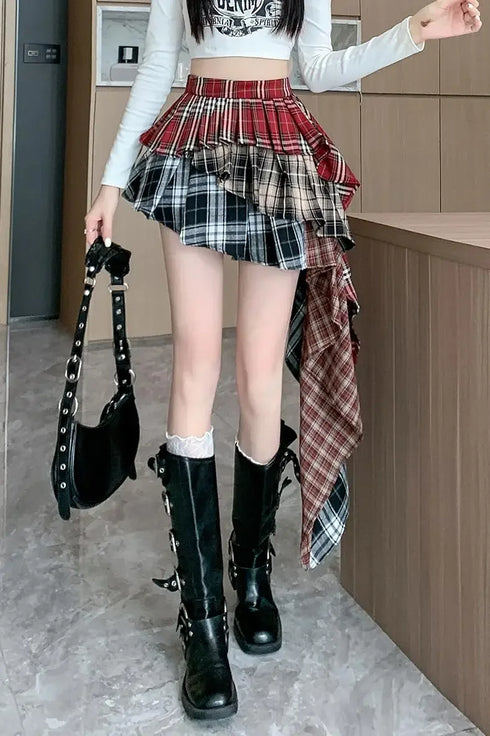 アシンメトリーチェックフリルスカート