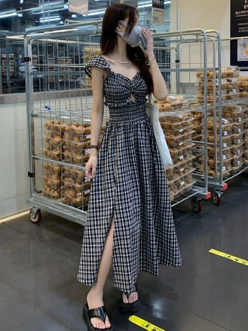 チェックサマーロングワンピース