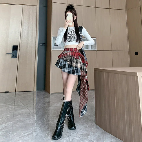 アシンメトリーチェックフリルスカート