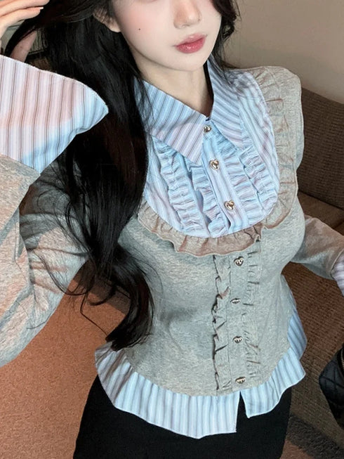 ハートボタンレイヤード風トップス