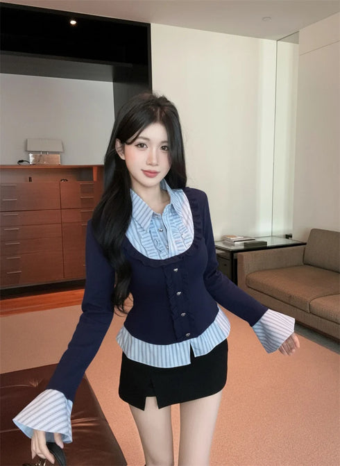 ハートボタンレイヤード風トップス