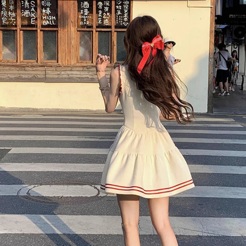 バイカラーラインフリルワンピ