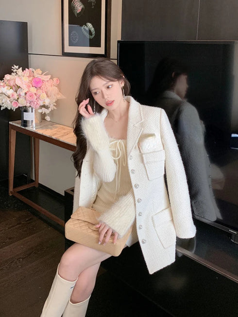 プチリボンオフショルミニニットワンピース