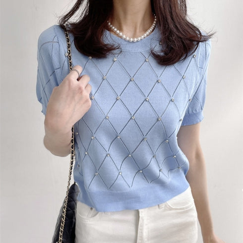 ダイヤ半袖ニット