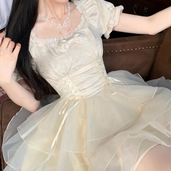 ダブル編み上げふわっとワンピ