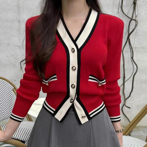 配色デザインカーディガン