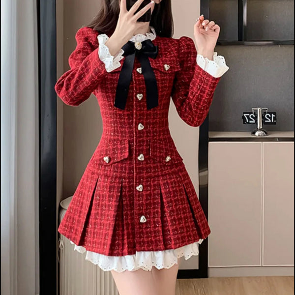 ハートボタンプリーツワンピース