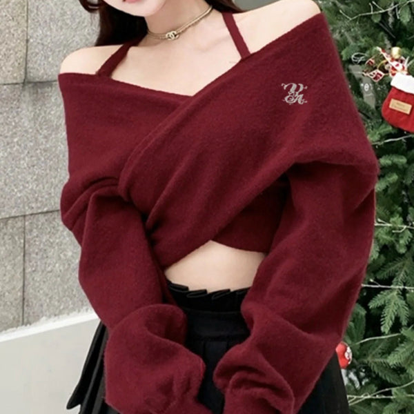 オフショルショートニット