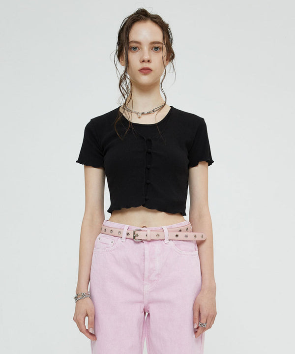 ボタンフロントクロップカーディガン(黒)