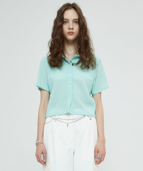 リラックスしたsudクリンクルシャツ(ミント)