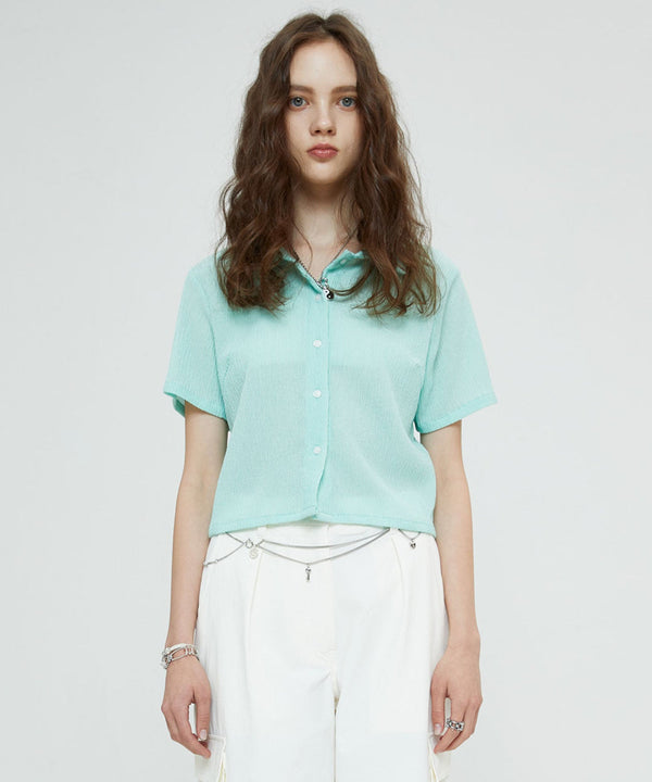 リラックスしたsudクリンクルシャツ(ミント)