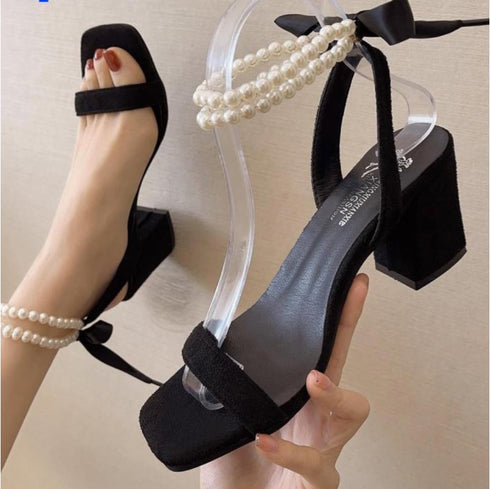 バックリボンパールサンダル