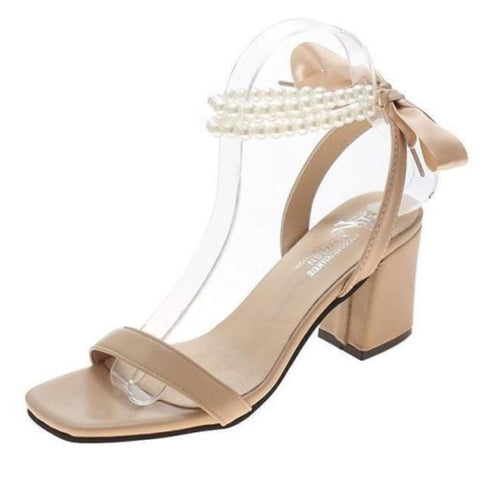 バックリボンパールサンダル