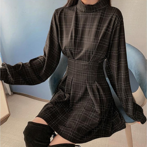 ウエストマークチェックミニワンピ